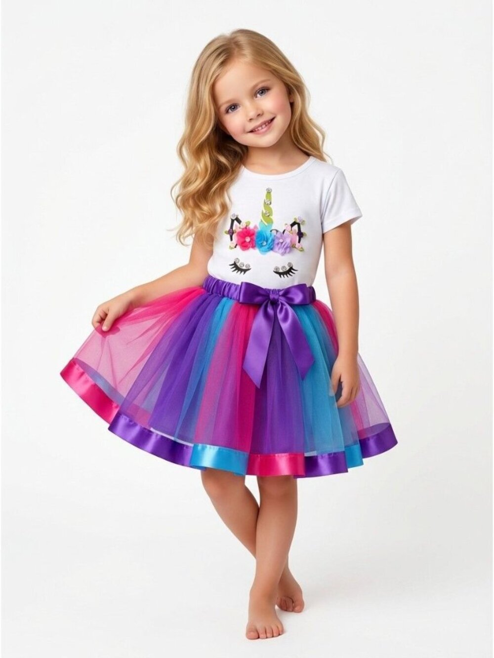Girls Unicorn Rainbow Tutu Skirt Set